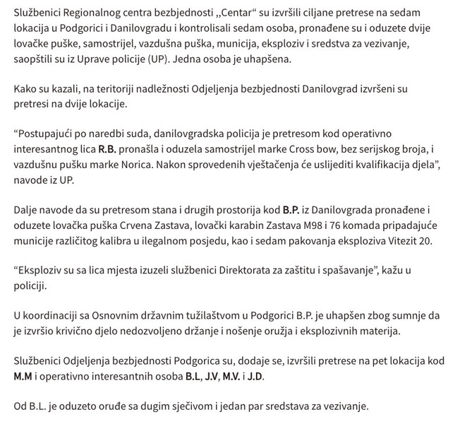 Montenegro-avmp/Pretresi-u-Podgorici-i-Danilovgradu_-Oduzete-puske-samostrijel-eksploziv-s_4