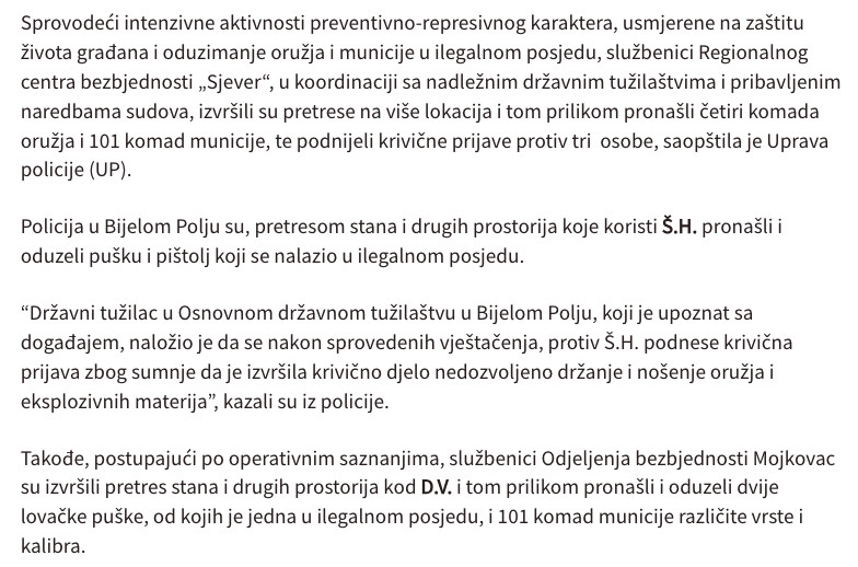 Montenegro-avmp/Pretresi-u-sjevernoj-regiji_-Oduzeto-oruzje-i-municija-podnijete-krivicne-_1