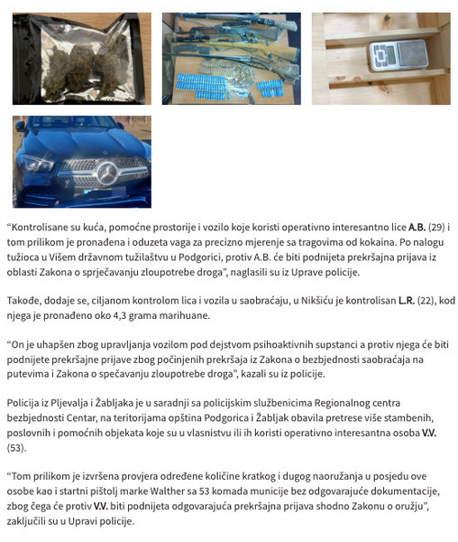 Montenegro-avmp/Pretresi-u-vise-gradova-zaplijenjeno-oruzje-droga-skupocjeno-vozilo...---C_1