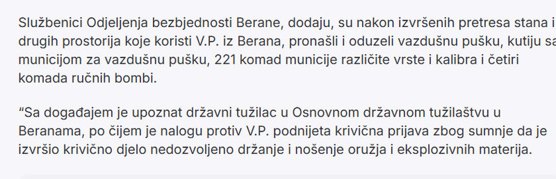 Montenegro-avmp/Pretresima-na-sjeveru-Crne-Gore-pronadeno-vise-komada-oruzja-i-municije_