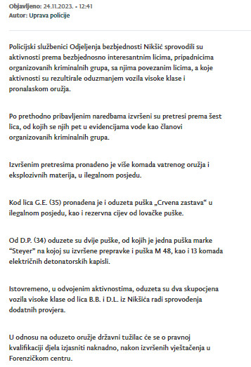 Montenegro-avmp/Pretresima-u-Niksicu-oduzete-tri-puske-i-dva-vozila-visoke-klase