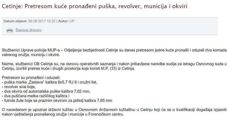 Montenegro-avmp/Pretresom-kuce-pronadeni-puska-revolver-municija-i-okviri