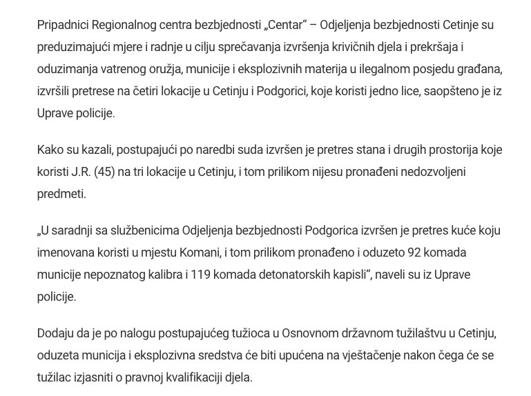 Montenegro-avmp/Pretresom-kuce-u-Komanima-pronadeni-municija-i-detonatorske-kapisle2