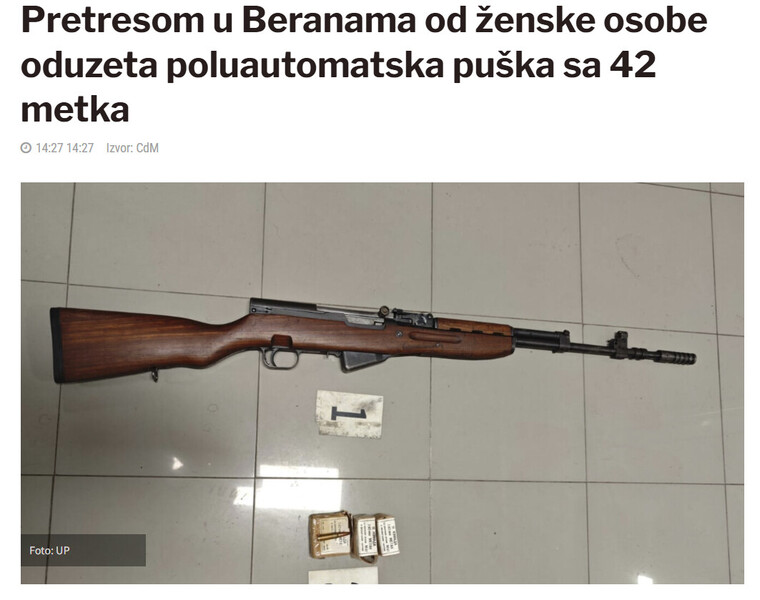 Montenegro-avmp/Pretresom-u-Beranama-od-zenske-osobe-oduzeta-poluautomatska-puska-sa-42-metka_1