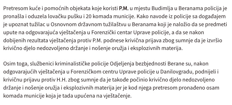 Montenegro-avmp/Pretresom-u-Beranama-pronadena-lovacka-puska-i-municija-krivicna-prijava-p_1