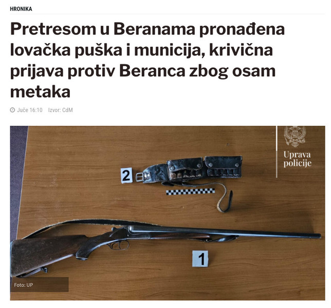 Montenegro-avmp/Pretresom-u-Beranama-pronadena-lovacka-puska-i-municija-krivicna-prijava-p_2