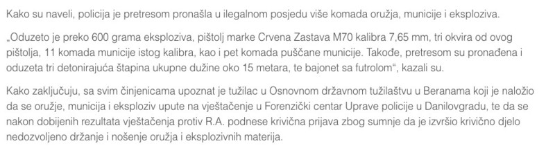 Montenegro-avmp/Pretresom-u-Beranama-pronadeno-preko-600-grama-eksploziva-pistolj-i-munici_1