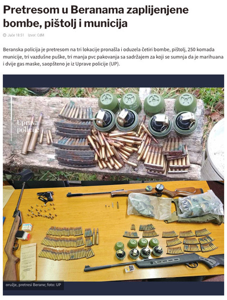 Montenegro-avmp/Pretresom-u-Beranama-zaplijenjene-bombe-pistolj-i-municija---CdM