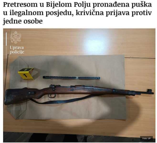 Montenegro-avmp/Pretresom-u-Bijelom-Polju-pronadena-puska-u-ilegalnom-posjedu-krivicna-pri