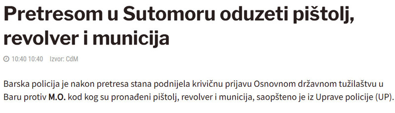 Montenegro-avmp/Pretresom-u-Sutomoru-oduzeti-pistolj-revolver-i-municija
