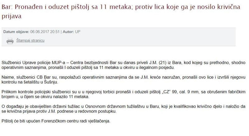Montenegro-avmp/Pronaden-i-oduzet-pistolj-sa-11-metaka-protiv-lica-koje-ga-je-nosilo-krivi