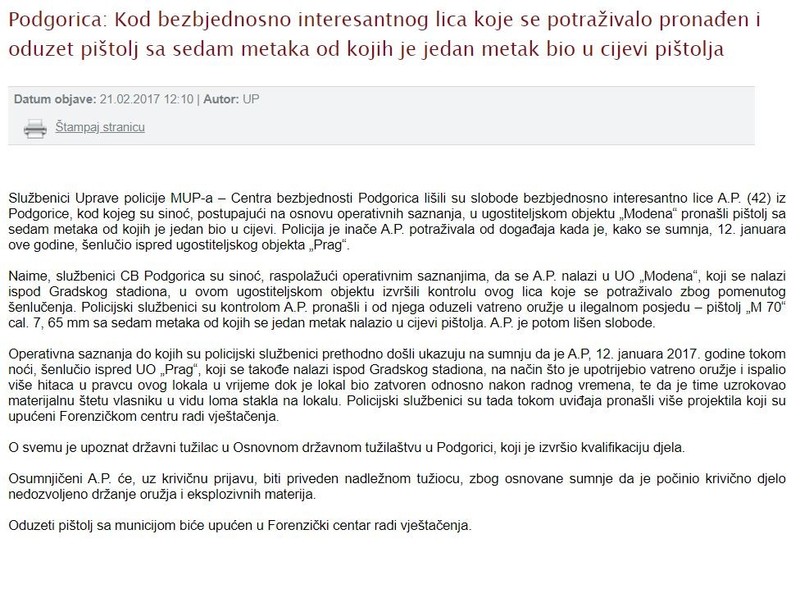 Montenegro-avmp/Pronaden-i-oduzet-pistolj-sa-sedam-metaka-od-kojih-je-jedan-metak-bio-u-ci
