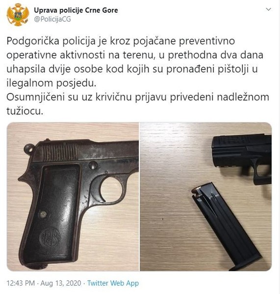 Montenegro-avmp/Pronaden-pistolj-u-ilegalnom-posjedu