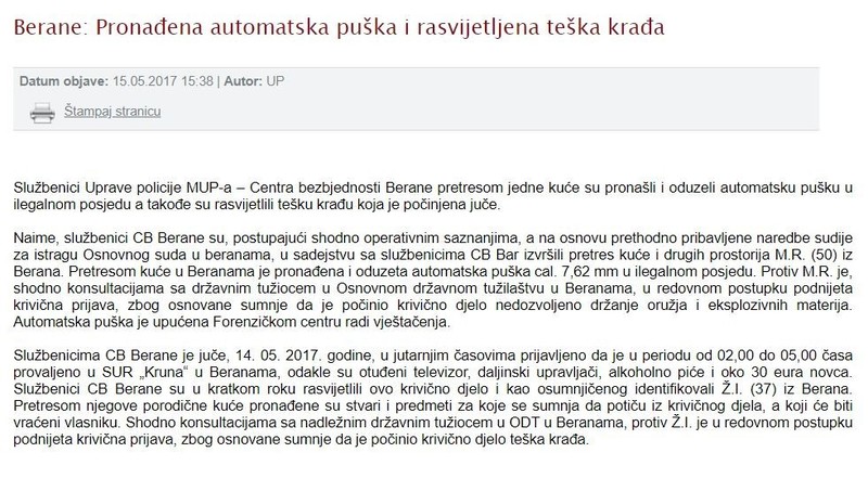 Montenegro-avmp/Pronadena-automatska-puska-i-rasvijetljena-teska-krada