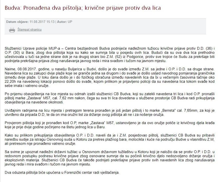 Montenegro-avmp/Pronadena-dva-pistolja-krivicne-prijave-protiv-dva-lica