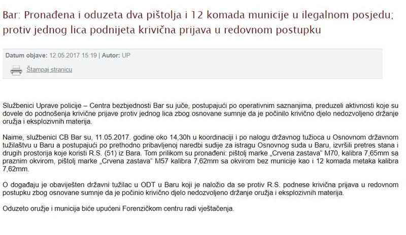 Montenegro-avmp/Pronadena-i-oduzeta-dva-pistolja-i-12-komada-municije-u-ilegalnom-posjedu-
