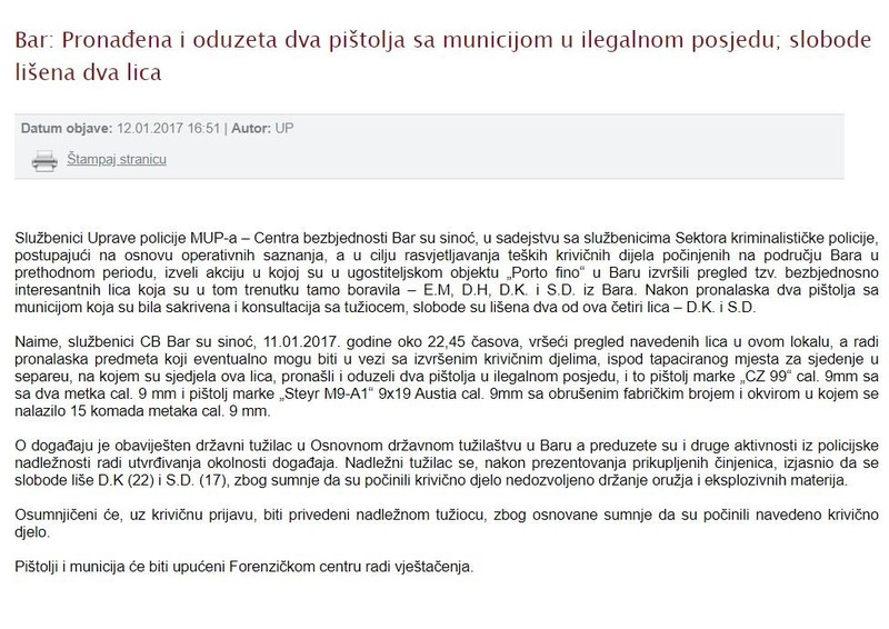 Montenegro-avmp/Pronadena-i-oduzeta-dva-pistolja-sa-municijom-u-ilegalnom-posjedu-slobode-