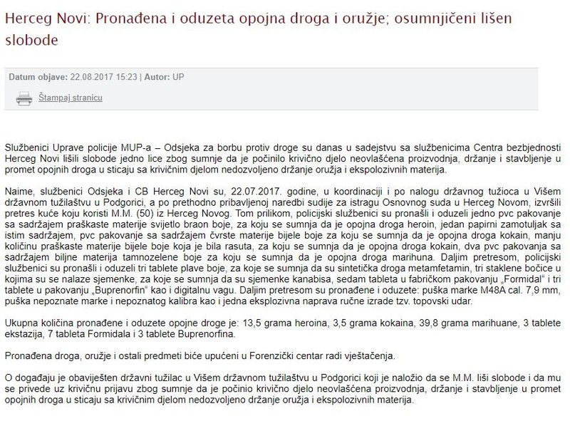 Montenegro-avmp/Pronadena-i-oduzeta-opojna-droga-i-oruzje-osumnjiceni-lisen-slobode
