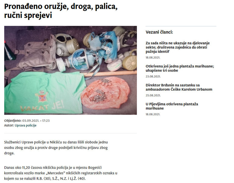 Montenegro-avmp/Pronadeno-oruzje-droga-palica-rucni-sprejevi