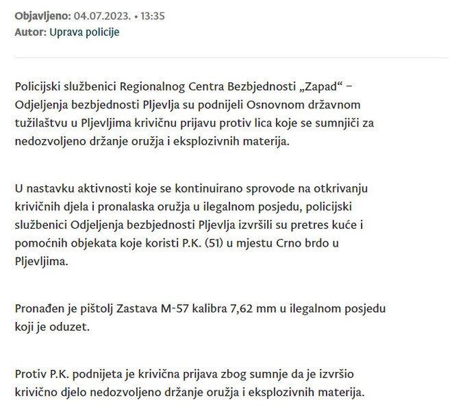 Montenegro-avmp/Pronadjen-pistolj