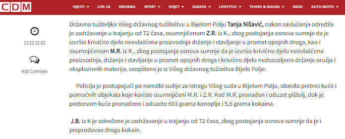 Montenegro-avmp/Pronadjena-droga-i-pistolj