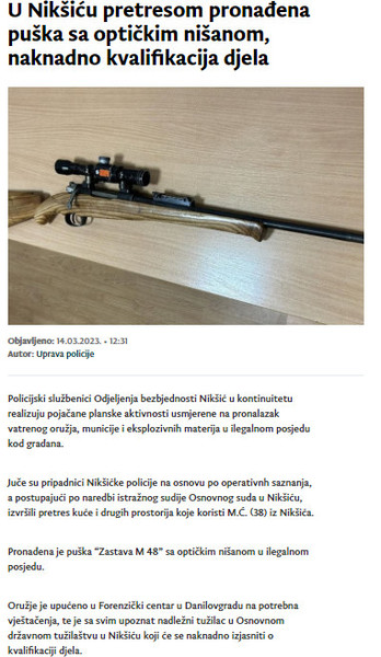 Montenegro-avmp/Pronadjena-puska-sa-optickim-nisanom