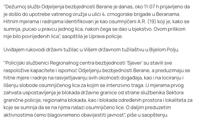 Montenegro-avmp/Pucnjava-u-Beranama-nema-povrijedenih-potraga-za-osumnjicenim2