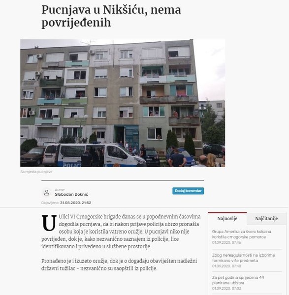 Montenegro-avmp/Pucnjava-u-Niksicu-nema-povrijedenih