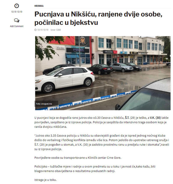 Montenegro-avmp/Pucnjava-u-Niksicu-ranjene-dvije-osobe-pocinilac-u-bjekstvu