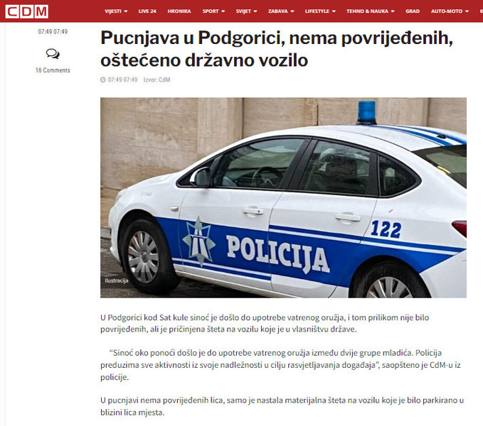 Montenegro-avmp/Pucnjava-u-Podgorici-nema-povrijedenih-osteceno-drzavno-vozilo---CdM