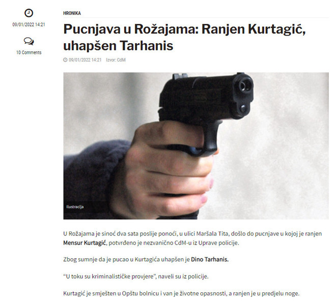 Montenegro-avmp/Pucnjava-u-Rozajama_-Ranjen-Kurtagic-uhapsen-Tarhanis
