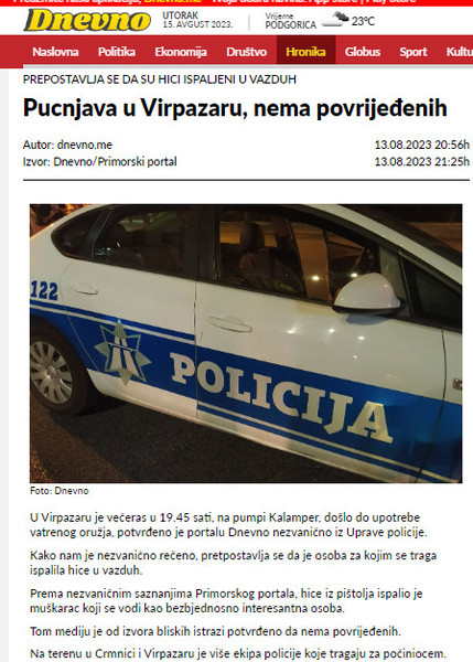 Montenegro-avmp/Pucnjava-u-Virpazaru-nema-povrijedenih