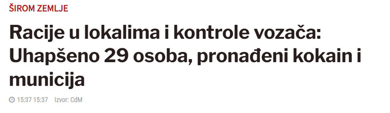 Montenegro-avmp/Racije-u-lokalima-i-kontrole-vozaca-Uhapseno-29-osoba-pronadeni-kokain-i-municija