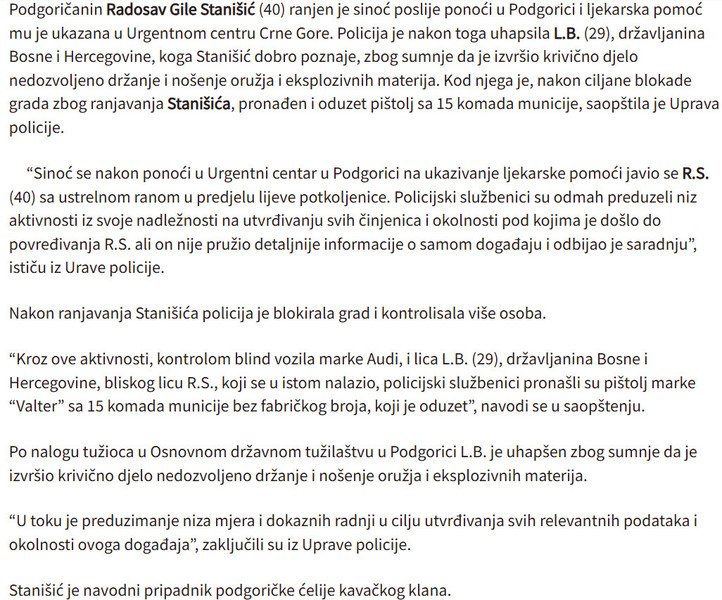 Montenegro-avmp/Ranjen-Radosav-Gile-Stanisic-uhapsen-drzavljanin-BiH_1