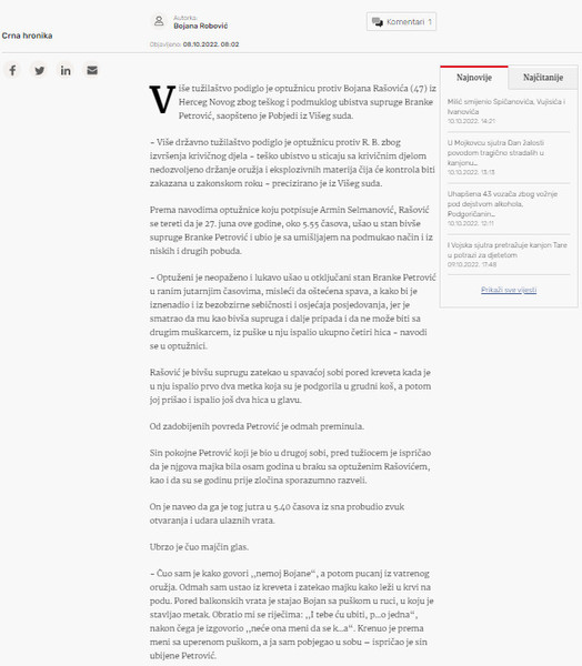 Montenegro-avmp/Rasovic-iz-ljubomore-ispalio-cetiri-metka-u-bivsu-suprugu