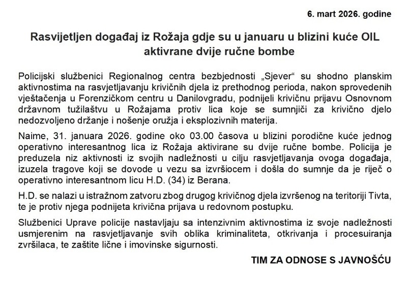 Montenegro-avmp/Rasvijetljen-dogadaj-iz-Rozaja-gdje-su-u-januaru-u-blizini-kuce-OIL-aktivrane-dvije-rucne-bombe