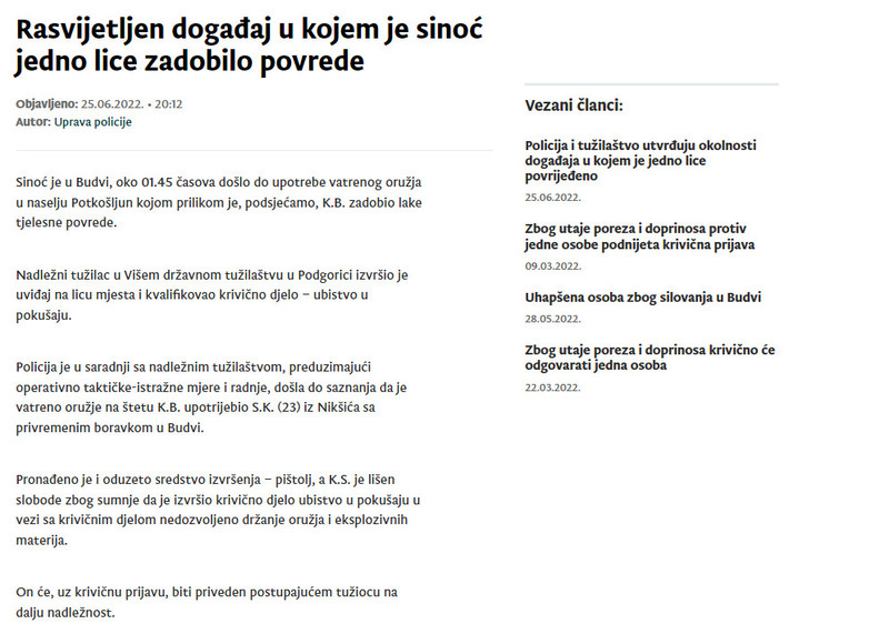 Montenegro-avmp/Rasvijetljen-dogadaj-u-kojem-je-sinoc-jedno-lice-zadobilo-povrede
