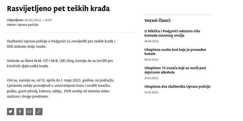 Montenegro-avmp/Rasvijetljeno-pet-teskih-krada