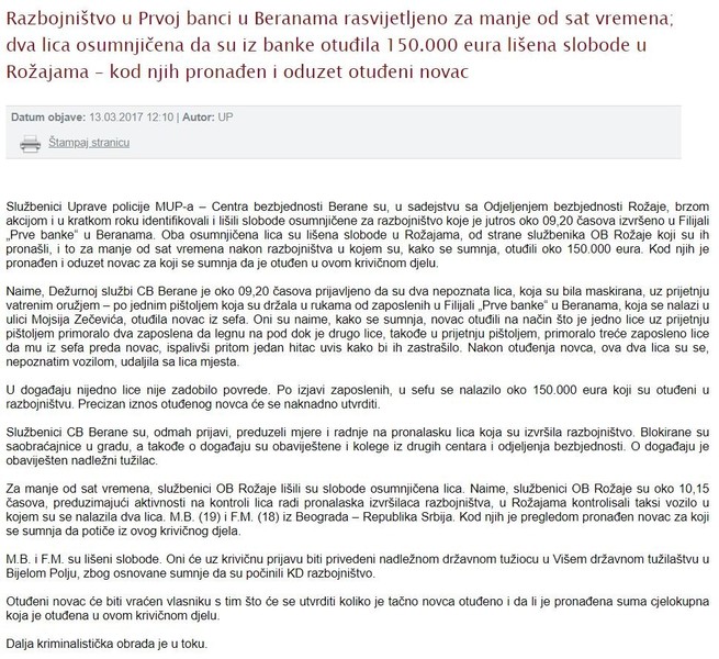 Montenegro-avmp/Razbojnistvo-u-Prvoj-banci-u-Beranama-rasvijetljeno-za-manje-od-sat-vremen