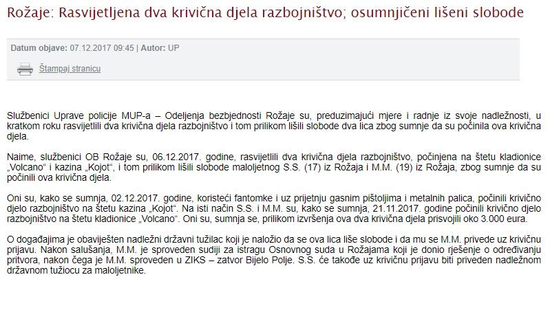Montenegro-avmp/Rozaje--Rasvijetljena-dva-krivicna-djela-razbojnistvo-osumnjiceni-liseni-s_1