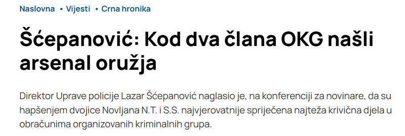 Montenegro-avmp/Scepanovic-Kod-dva-clana-OKG-nasli-arsenal-oruzja-nemam-informaciju-da-se-Medenica-krije-u-Hrvatskoj