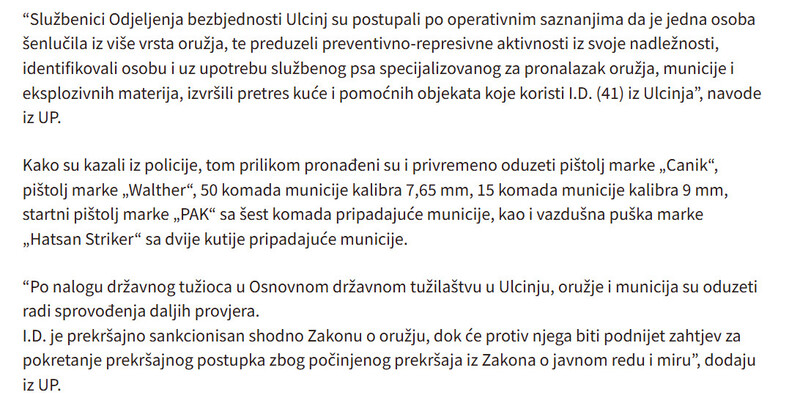 Montenegro-avmp/Senlucenje-u-Ulcinju-Oduzeto-vise-pistolja-municija-i-vazdusna-puska_1