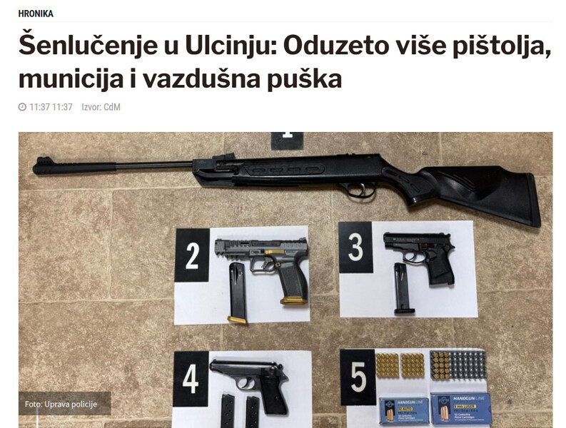Montenegro-avmp/Senlucenje-u-Ulcinju-Oduzeto-vise-pistolja-municija-i-vazdusna-puska_2
