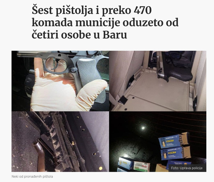 Montenegro-avmp/Sest-pistolja-i-preko-470-komada-municije-oduzeto-od-cetiri-osobe-u-Baru