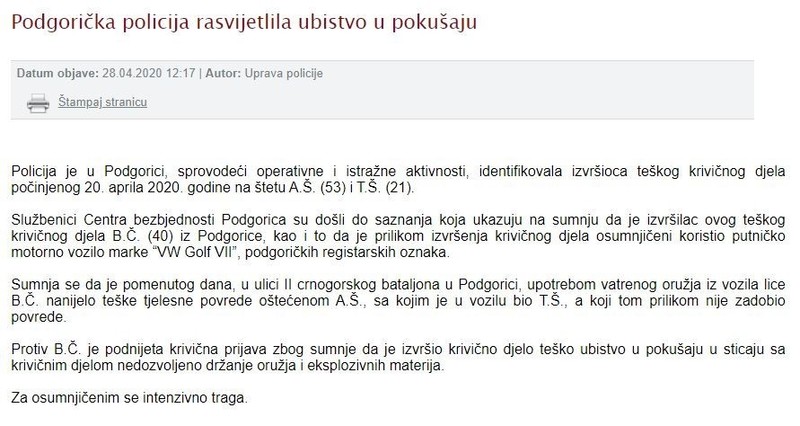 Montenegro-avmp/Shooting-injury-two-victims