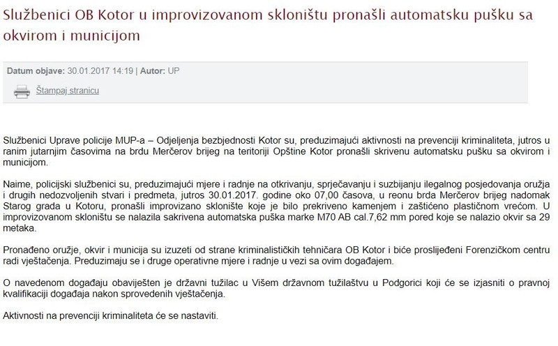Montenegro-avmp/Sluzbenici-OB-Kotor-u-improvizovanom-sklonistu-pronasli-automatsku-pusku-s