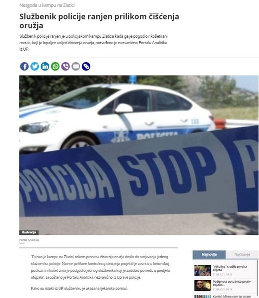 Montenegro-avmp/Sluzbenik-policije-ranjen-prilikom-ciscenja-oruzja