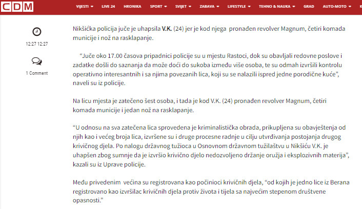 Montenegro-avmp/Sprijecen-sukob-u-Rastocima_-Kod-jedne-osobe-pronaden-magnum-municija-i-n