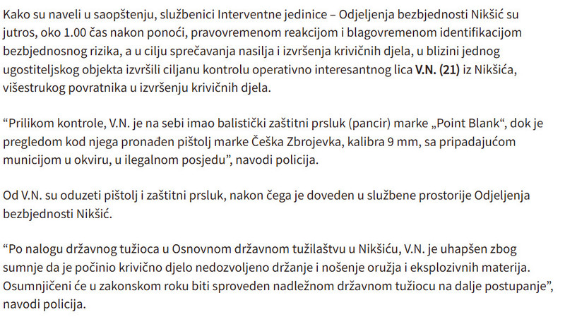 Montenegro-avmp/Sprijecen-zlocin-u-Niksicu_-Uhapsena-operativno-interesantna-osoba-sa-panc