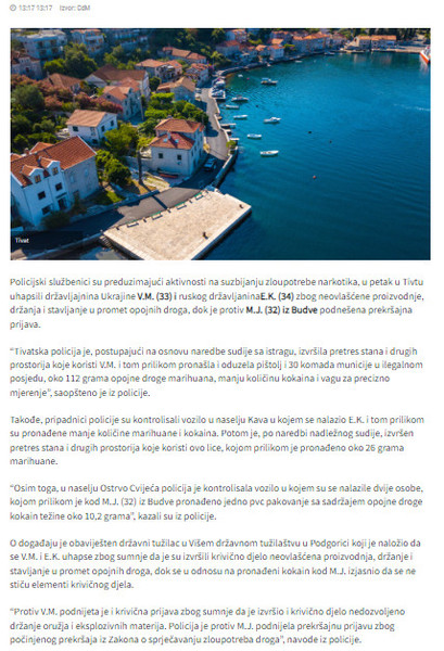 Montenegro-avmp/Tivat-Uhapseni-drzavljani-Rusije-i-Ukrajine